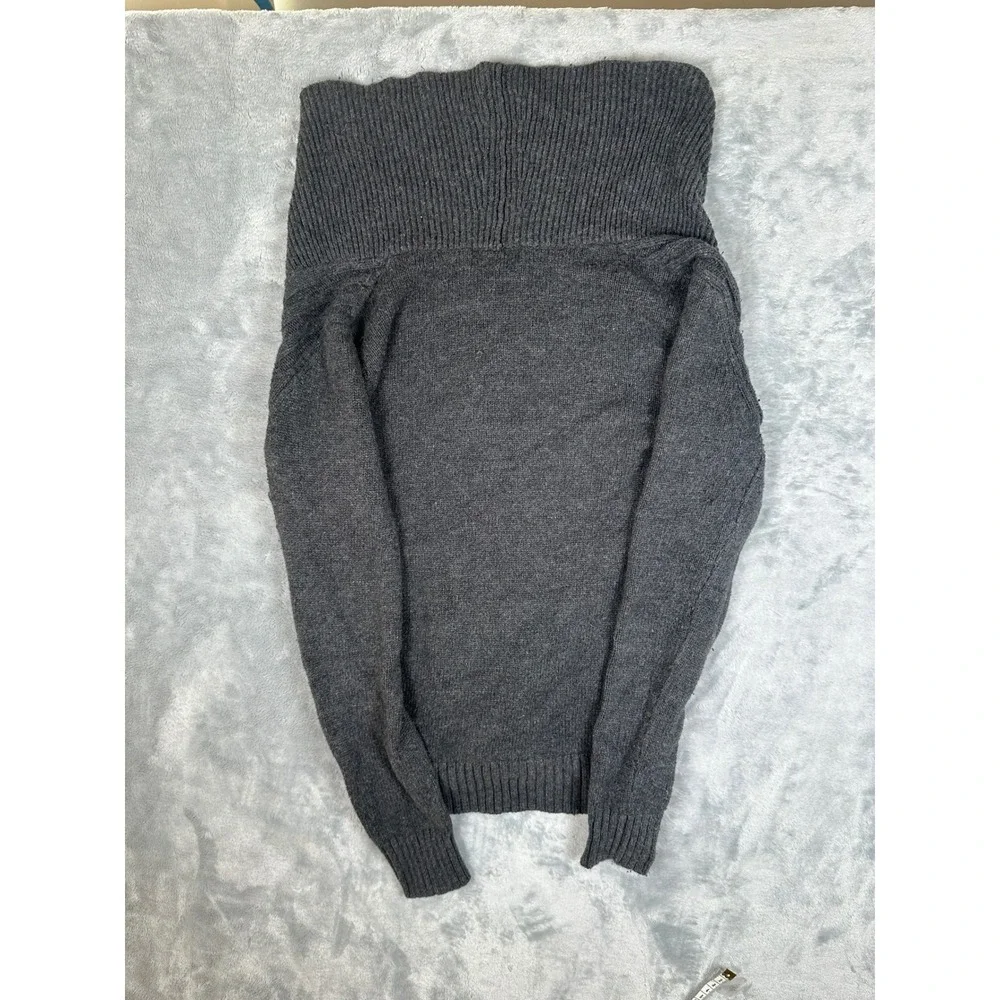Eddie Bauer Womens Gray Cable Knit Shawl Collar V-Neck Sweater Small